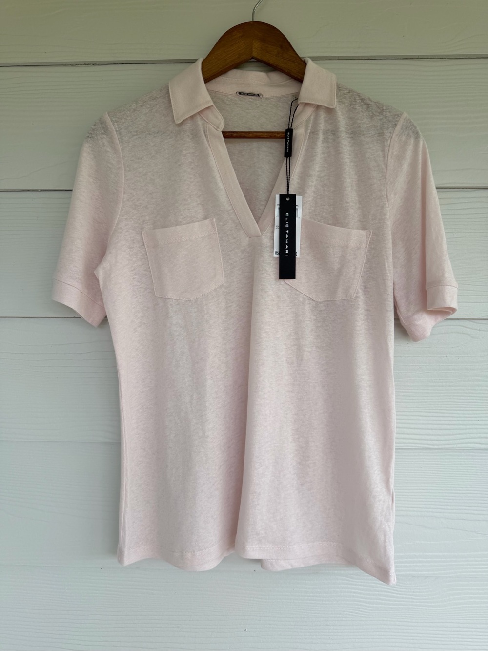 Elie Tahari Linen Cotton Polo Shirt Blush Pink Short Sleeve Women’s Size S NWT